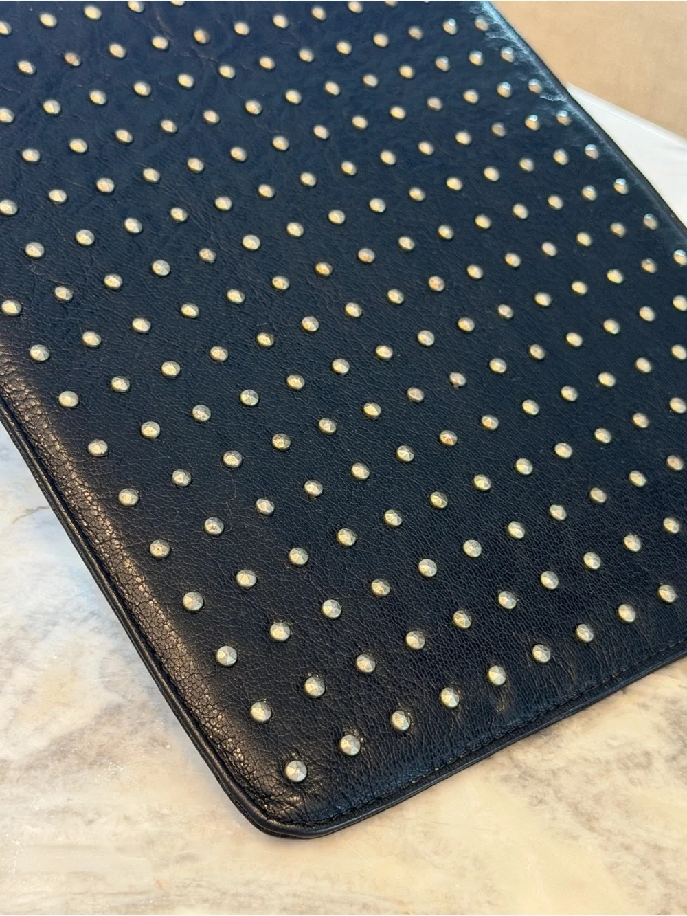 ABAS Black Studded genuine Leather iPad tablet case sleeve